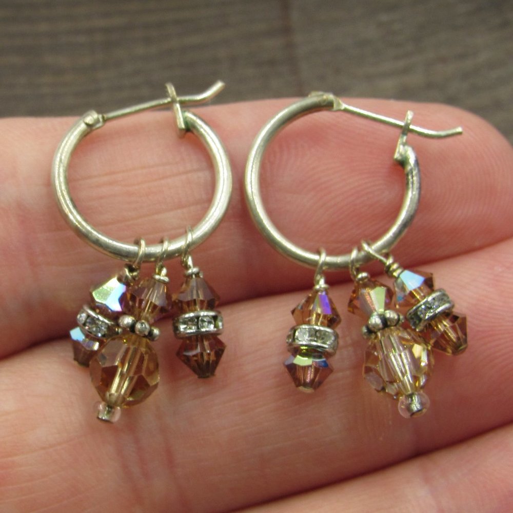 Sterling Silver Rustic Crystal Dangle Earrings - image 1